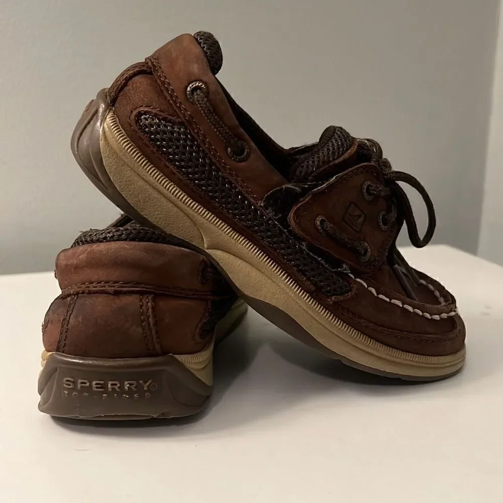 Sperry Top Sider Boy's Brown Leather Lanyard Boat Shoes Size 10